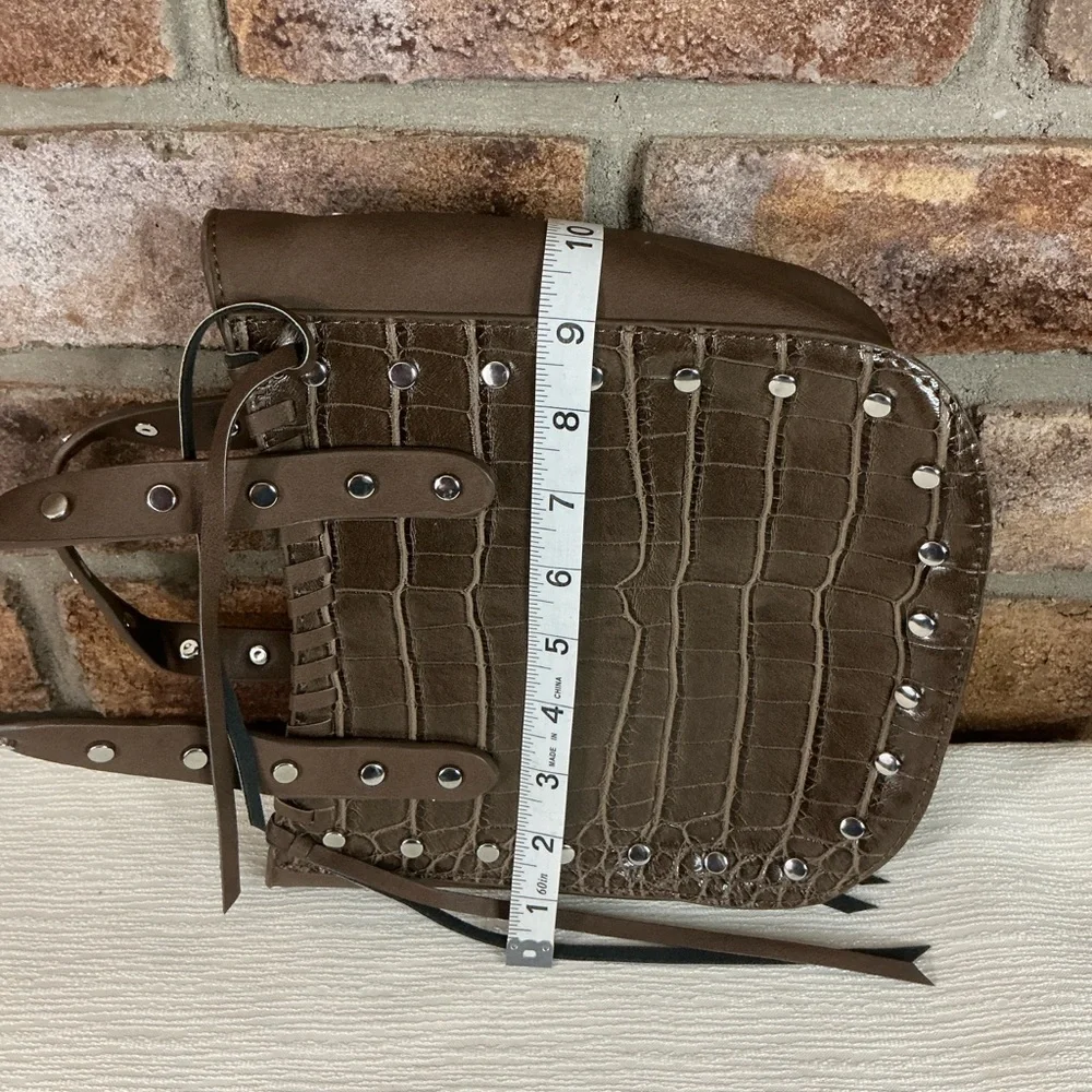 SASHA+SOFI Studded Croc-Embossed Faux Leather Crossbody Bag